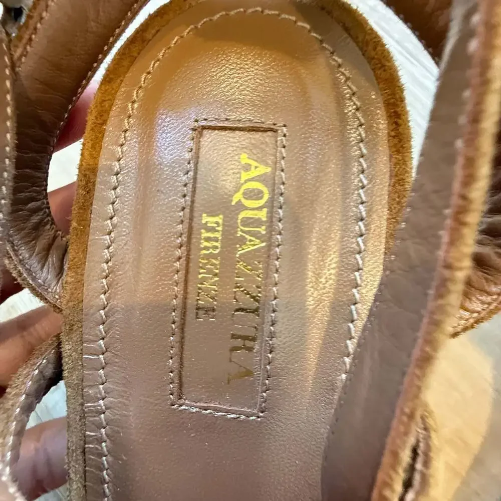 Sandals Aquazzura Firenze Beaded Suede Platform Wedge Sandals Size 38.5